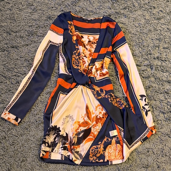 Fashion Nova Lotta Class Navy and Orange Long Sleeve Dress| Size Small - Picture 5 of 12